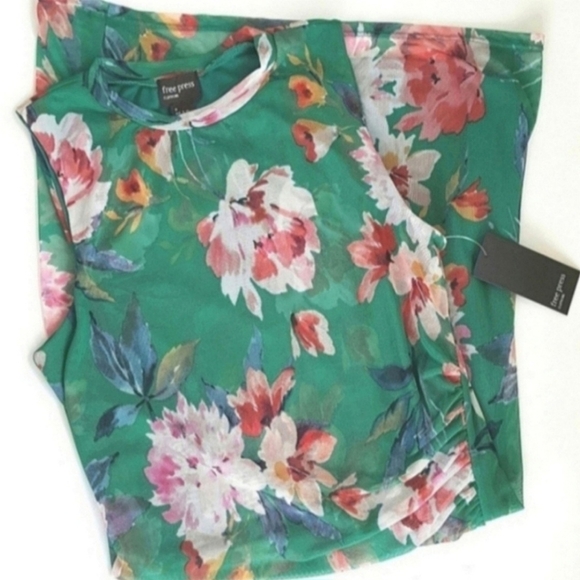 Mesh XS Sexy Dress Romantic Large Floral Scale Sleeveless Green Pink Size NWT - Picture 1 of 7